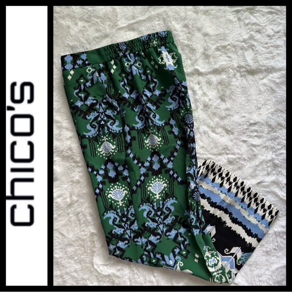 NWOT Chico's Ikat Print Wide Leg Pants - Picture 4 of 9